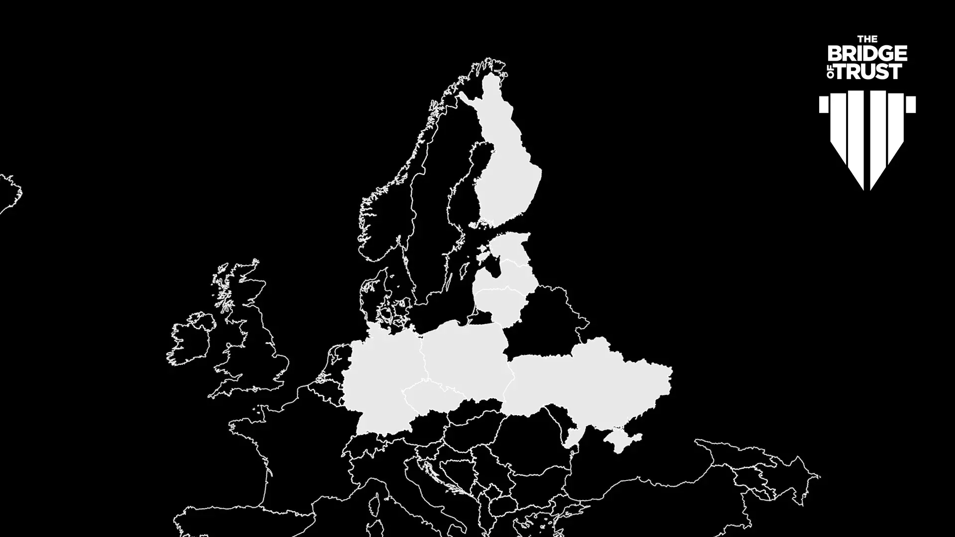 Map of Europe with participating countries highlighted in white.
